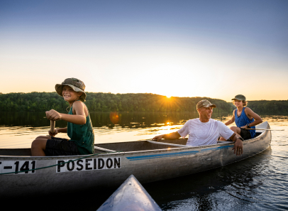 Family on fishing boat